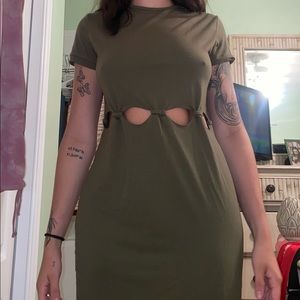 Tee shirt dress with cut outs size small green